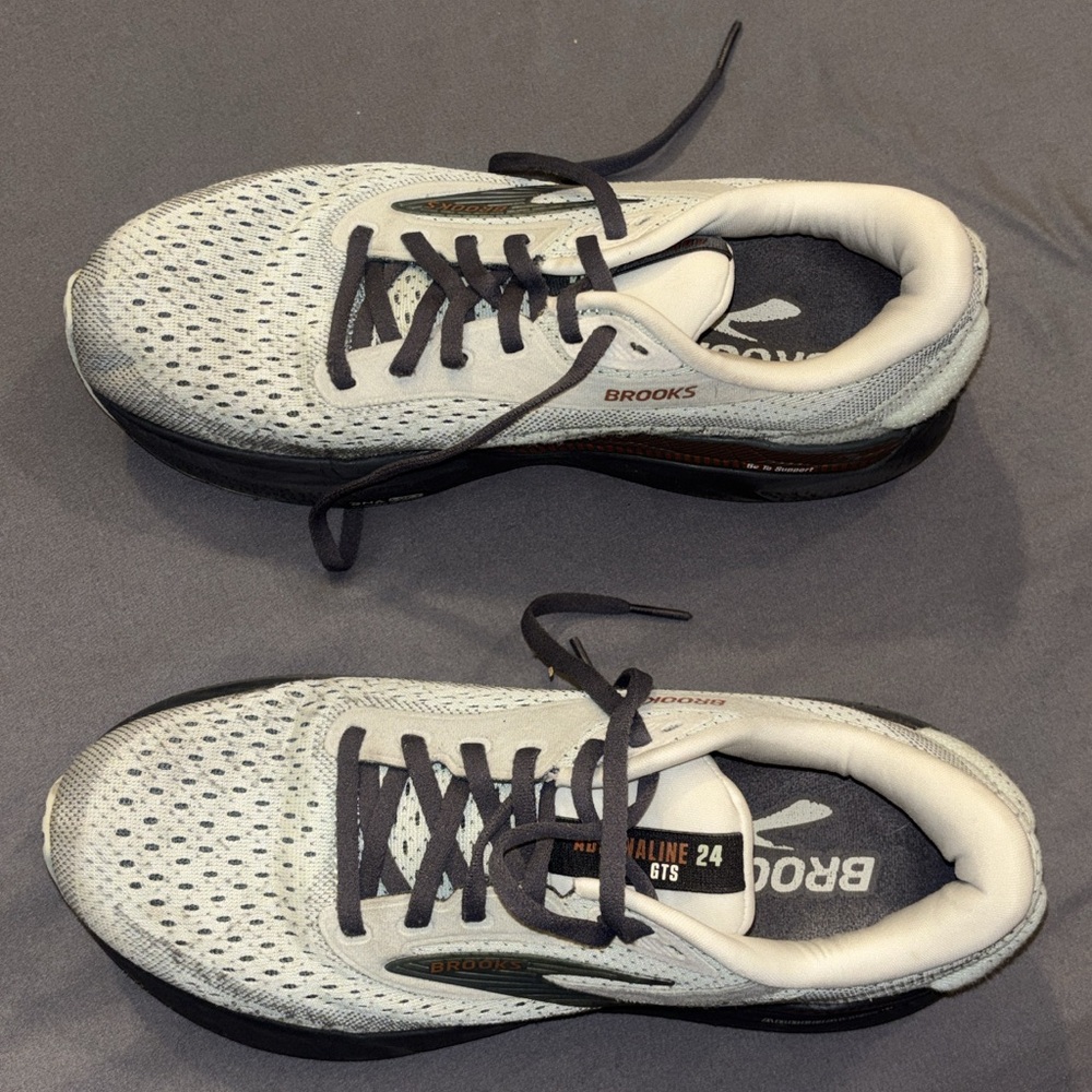 Brooks Adrenaline GTS 24 Athletic Shoes - White,Dark Grey, and Baby Blue